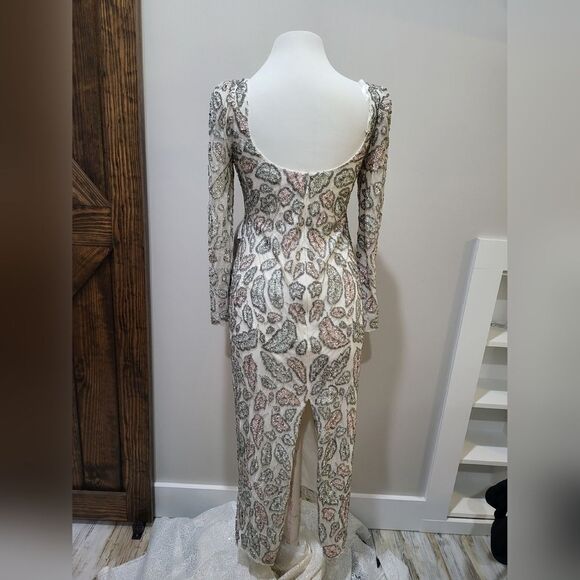 Mac Duggal FOLIAGE EMBELLISHED MIDI SHEATH DRESS NWOT sz 6 Ivory (5424) - Picture 5 of 7